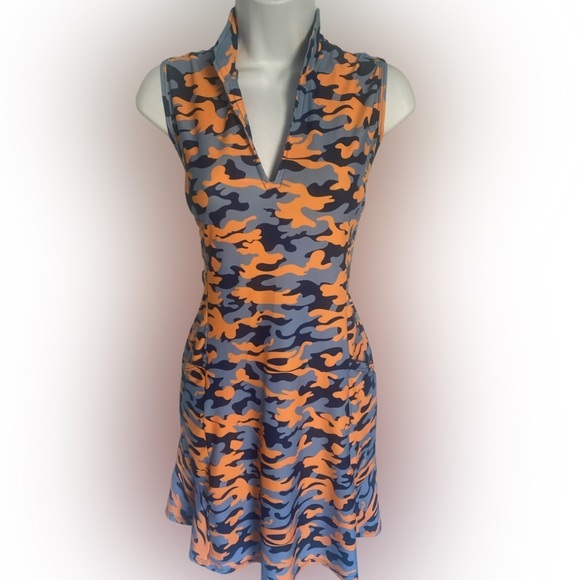 Paula Czech Camouflage Dress In Orange And Blue - S Gray , Blue Orange